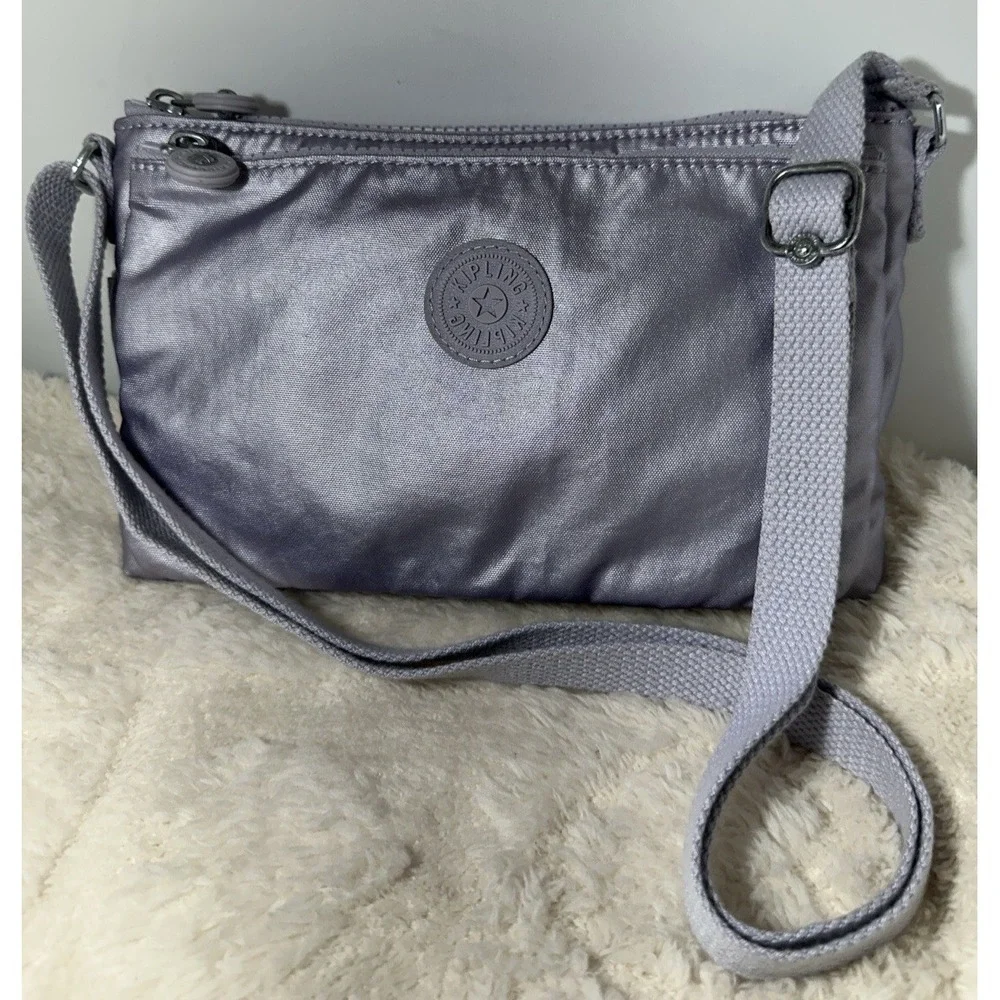Kipling Mikaela Icy Lilac Metallic Crossbody Bag Zip Pockets adjust. strap NEW
